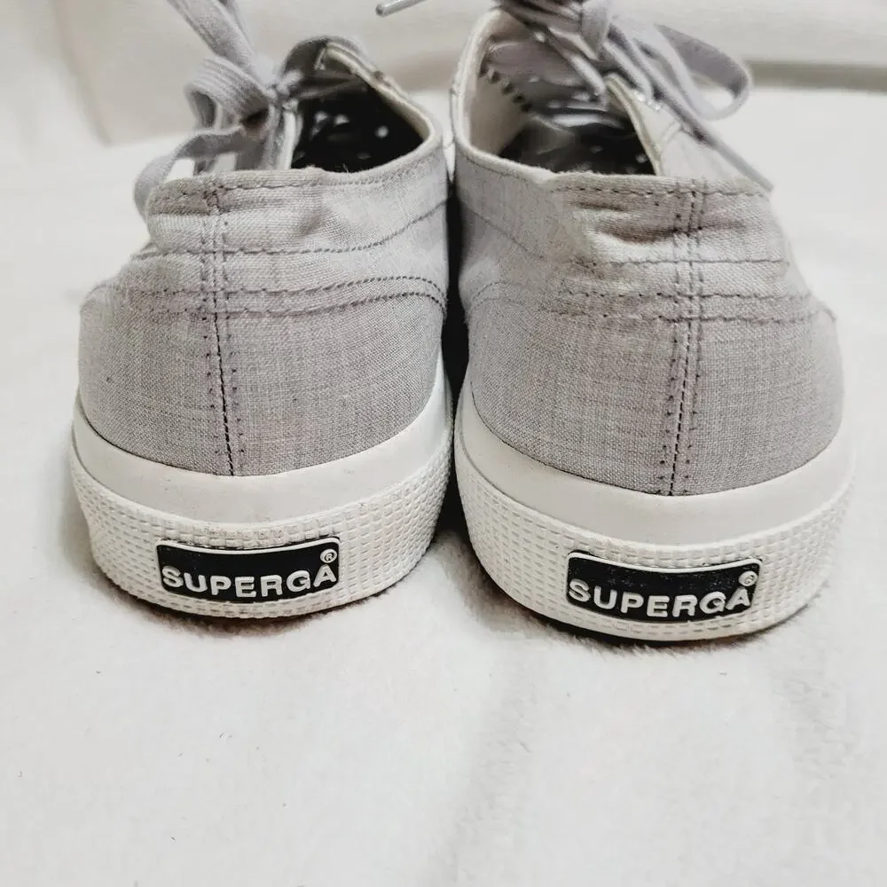 Superga grey linen lace up low top sneakers Size 39.5 womens Minimal Coastal